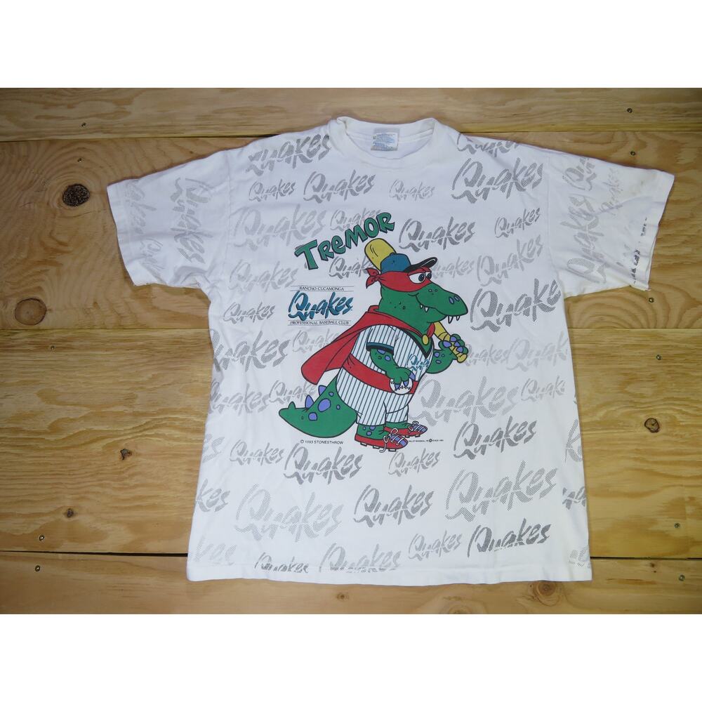 Rancho Cucamonga Quakes Tremor All Over Print T-shirt Sz L White Vintage